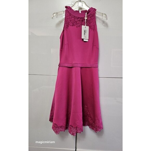 BNWT TED BAKER London Zaffron Embroidered Fit & Flare Dress Barbie Pink - Picture 6 of 15